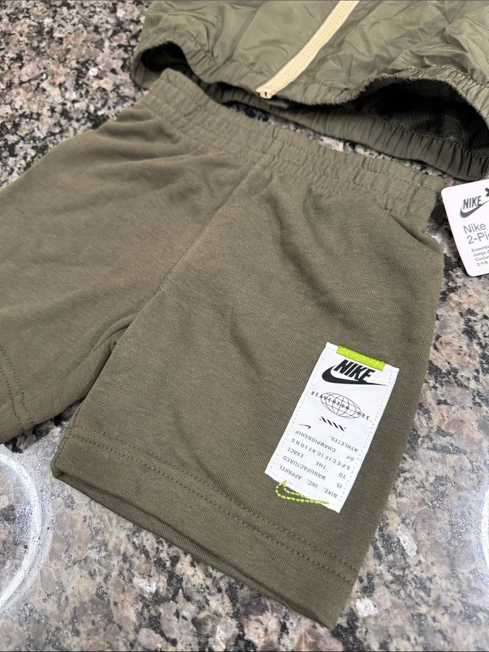 Nike Olive and Tan Hooded Windbreaker with Olive Shorts Set - Picture 2 of 7